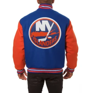 New york islanders handmade two tone wool varsity jacket blue orange 1 1