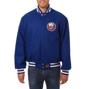 New york islanders one color wool varsity jacket blue 1