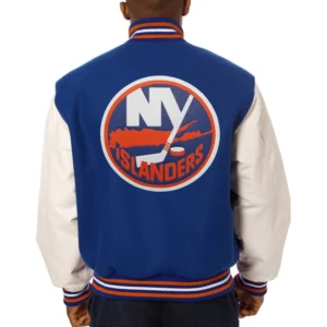 New york islanders two tone wool leather varsity jacket blue white 1 1