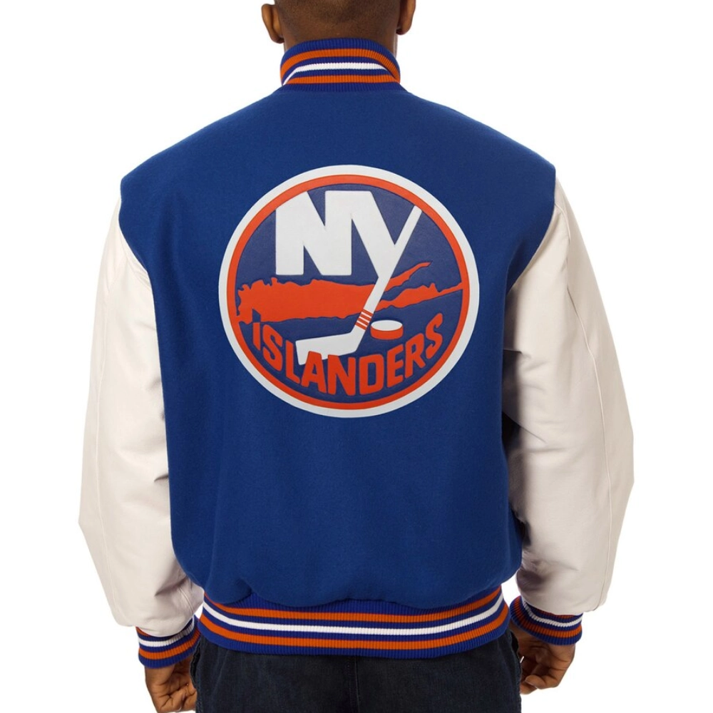 New york islanders two tone wool leather varsity jacket blue white 1 1