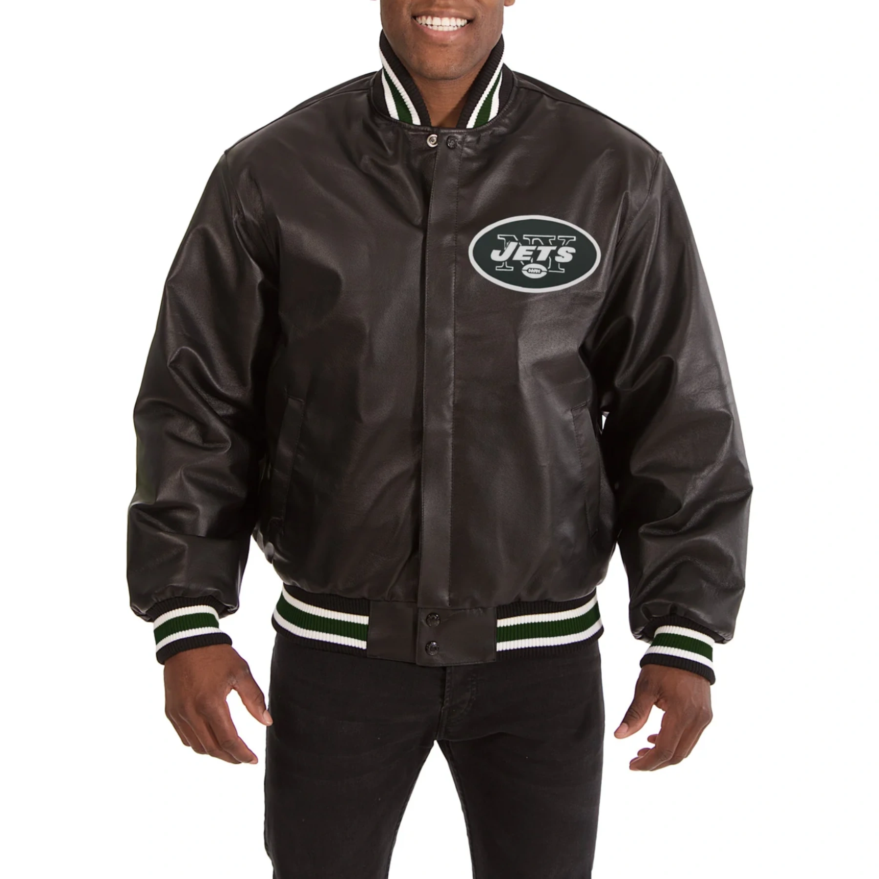 New york jets full real leather varsity jacket black 1