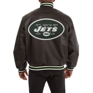 New york jets full real leather varsity jacket black 2