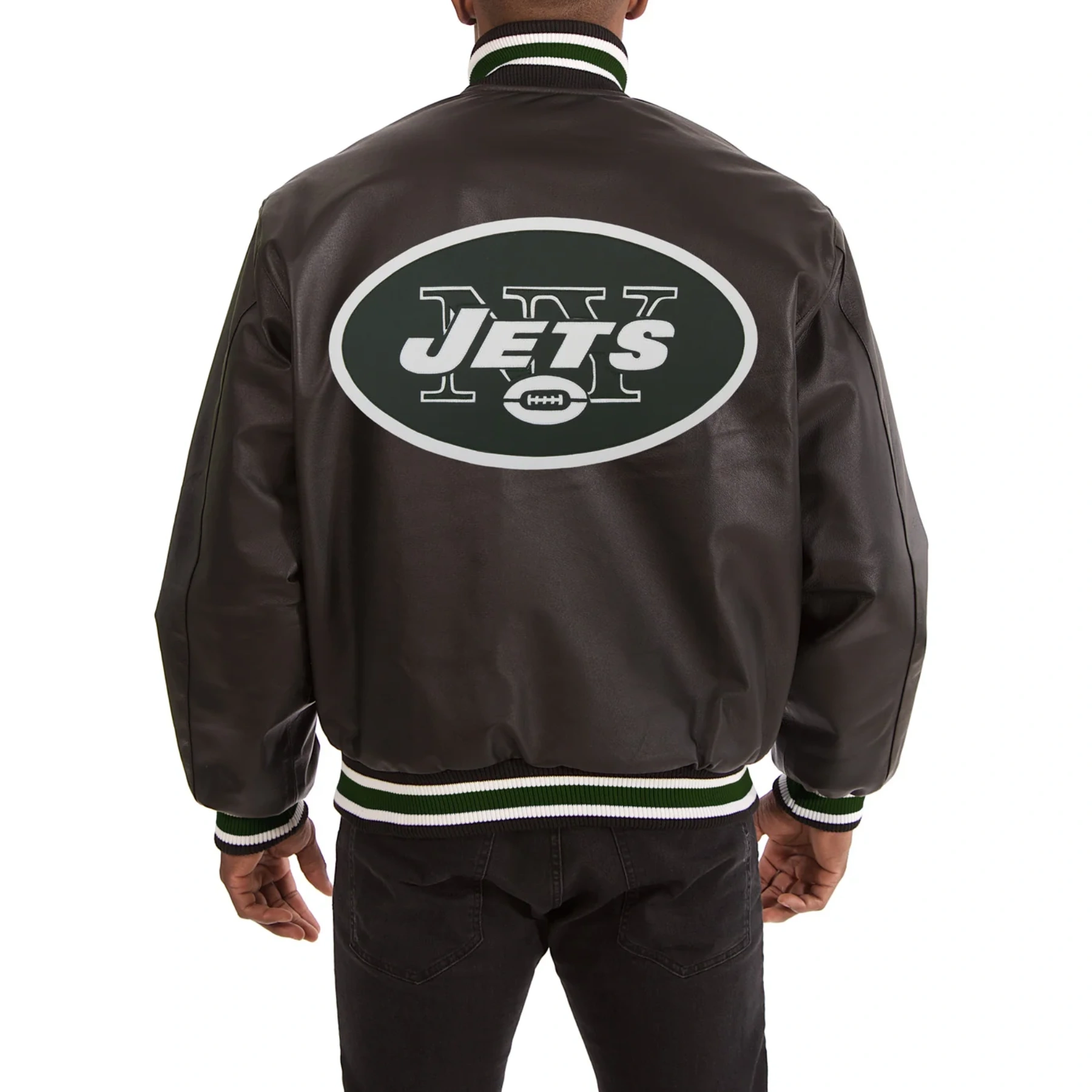 New york jets full real leather varsity jacket black 2