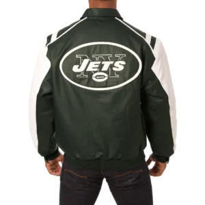 New york jets genuine leather varsity jacket greenwhite 1 1