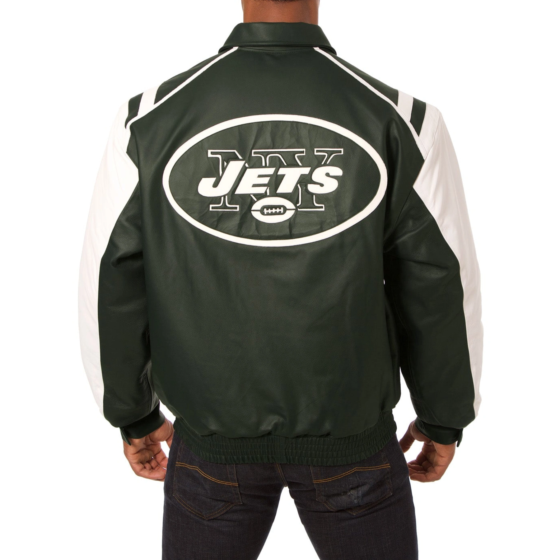 New york jets genuine leather varsity jacket greenwhite 1 1