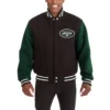New york jets handmade wool varsity jacket black green 1
