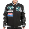 New york jets mashup black wool leather jacket