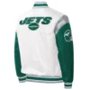 New york jets pitch full snap satin varsity jacket white green