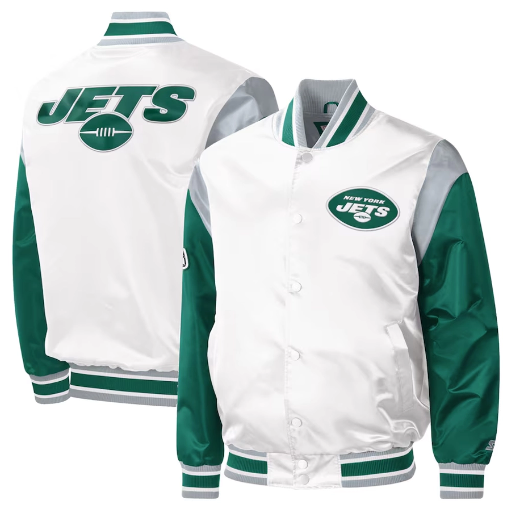 New york jets pitch full snap satin varsity jacket white green 2