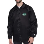 New York Jets Retro Logo Coaches Black Satin Jacket