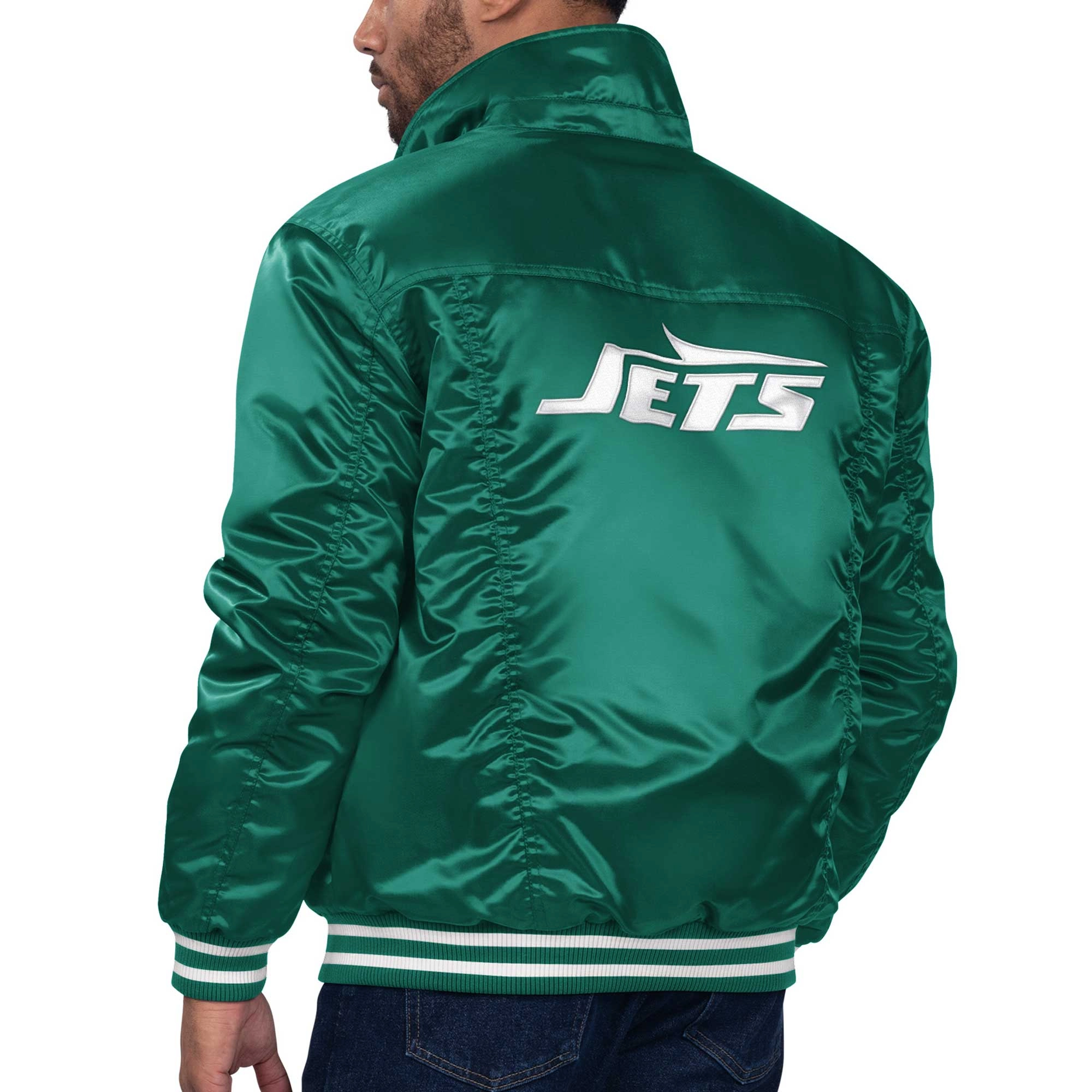 New york jets silver tab satin varsity trucker jacket green 1 1