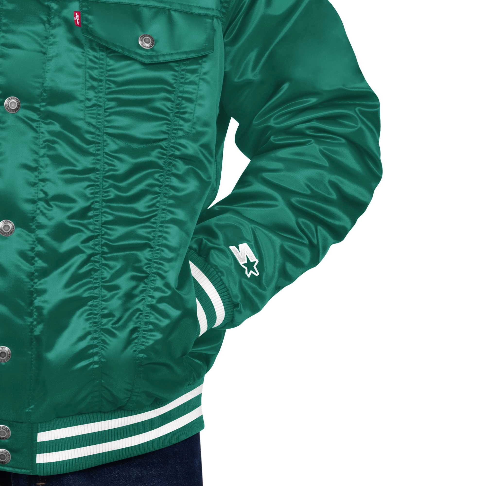 New york jets silver tab satin varsity trucker jacket green 2 1