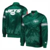 New york jets starter pick and roll full snap satin varsity jacket green 1