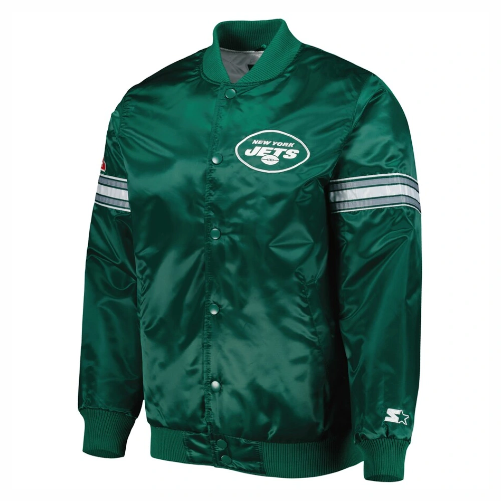 New york jets starter pick and roll full snap satin varsity jacket green 2