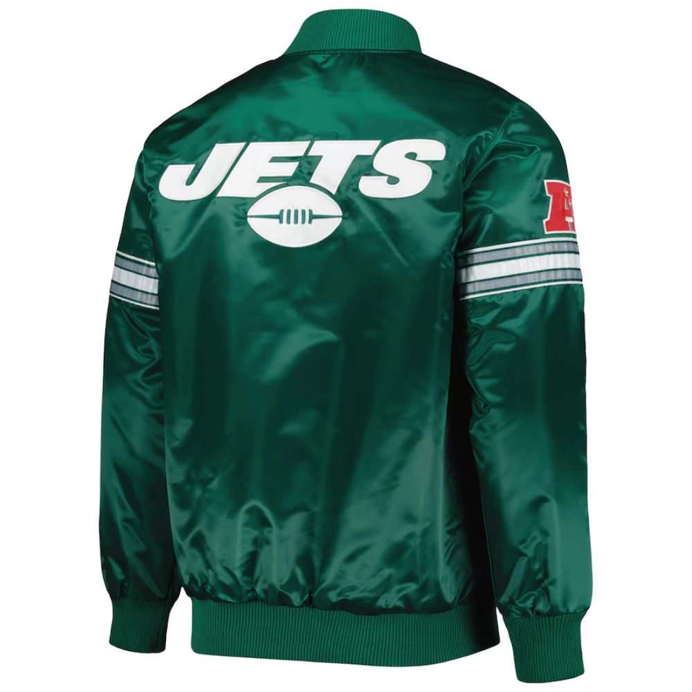 New york jets starter pick and roll full snap satin varsity jacket green 3