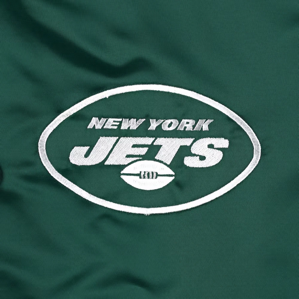 New york jets starter pick and roll full snap satin varsity jacket green 4