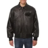 New york jets tonal full leather bomber jacket black 1