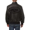 New york jets tonal full leather bomber jacket black 2