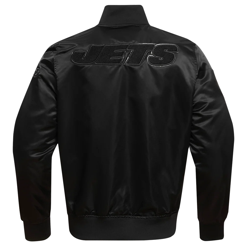 New york jets triple black satin jacket
