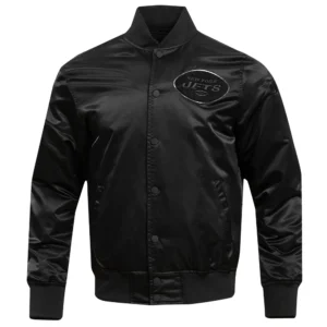 New york jets triple black satin varsity black jacket