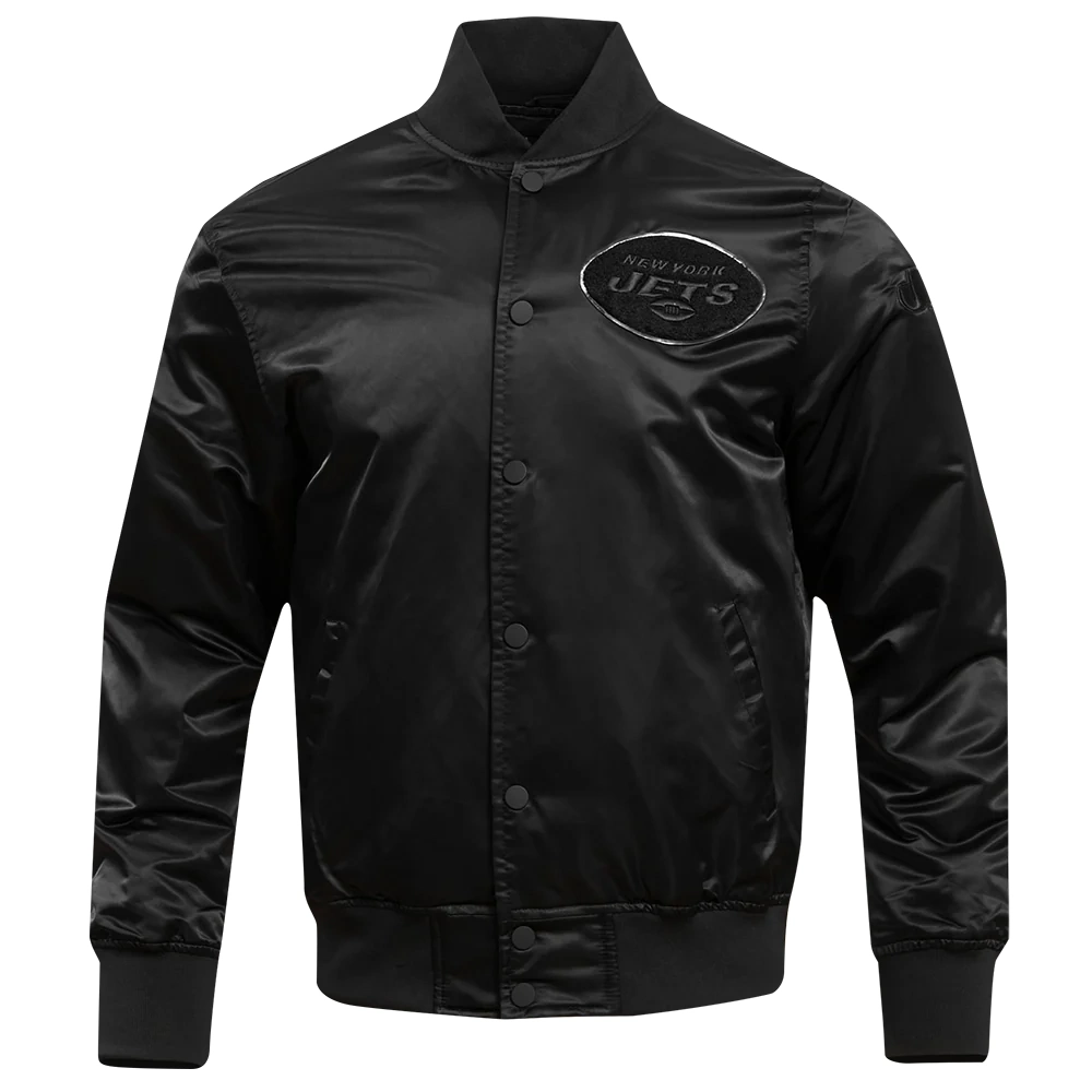 New york jets triple black satin varsity black jacket