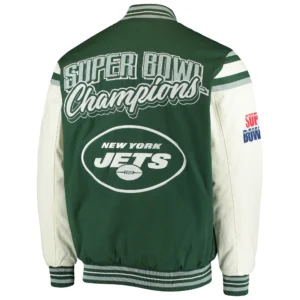 New york jets victory formation commemorative full snap varsity jacket green white 2 1