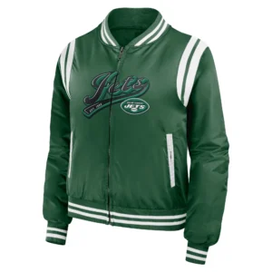 New york jets womens full zip bomber varsity jacket green 1 1