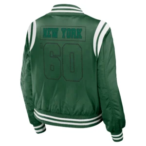 New york jets womens full zip bomber varsity jacket green 2 1