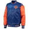 New york knicks enforcer full snap satin varsity jacket blueorange 4