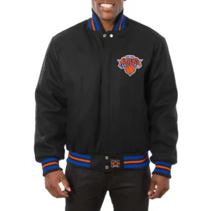 New york knicks handmade wool varsity jacket black 1