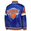 New york knicks home game satin varsity jacket blue