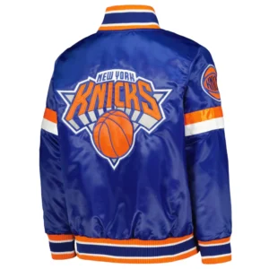 New york knicks home game satin varsity jacket blue