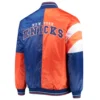 New york knicks leader satin varsity jacket orange blue 1