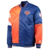 New york knicks leader satin varsity jacket orange blue 2