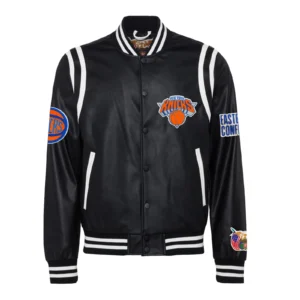 New york knicks leather varsity jacket black 1
