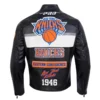 New york knicks moto black zipper leather jacket 1