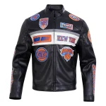 New York Knicks Moto Full-Zip Black Leather Jacket