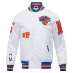 New York Knicks Old English White Satin Jacket