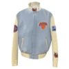 New york knicks old english wool leather varsity jacket blue cream 1 1
