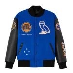 New York Knicks OVO X NBA Blue Wool/Leather Jacket