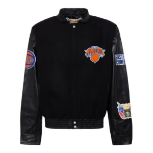 New york knicks real wool leather varsity jacket black 1 1