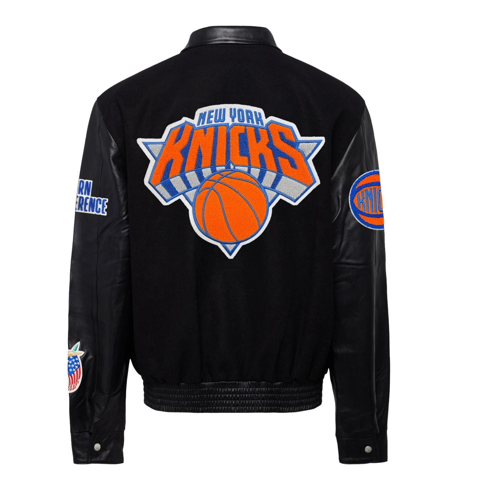New york knicks real wool leather varsity jacket black 1