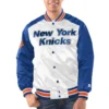New york knicks renegade satin varsity jacket white blue 1