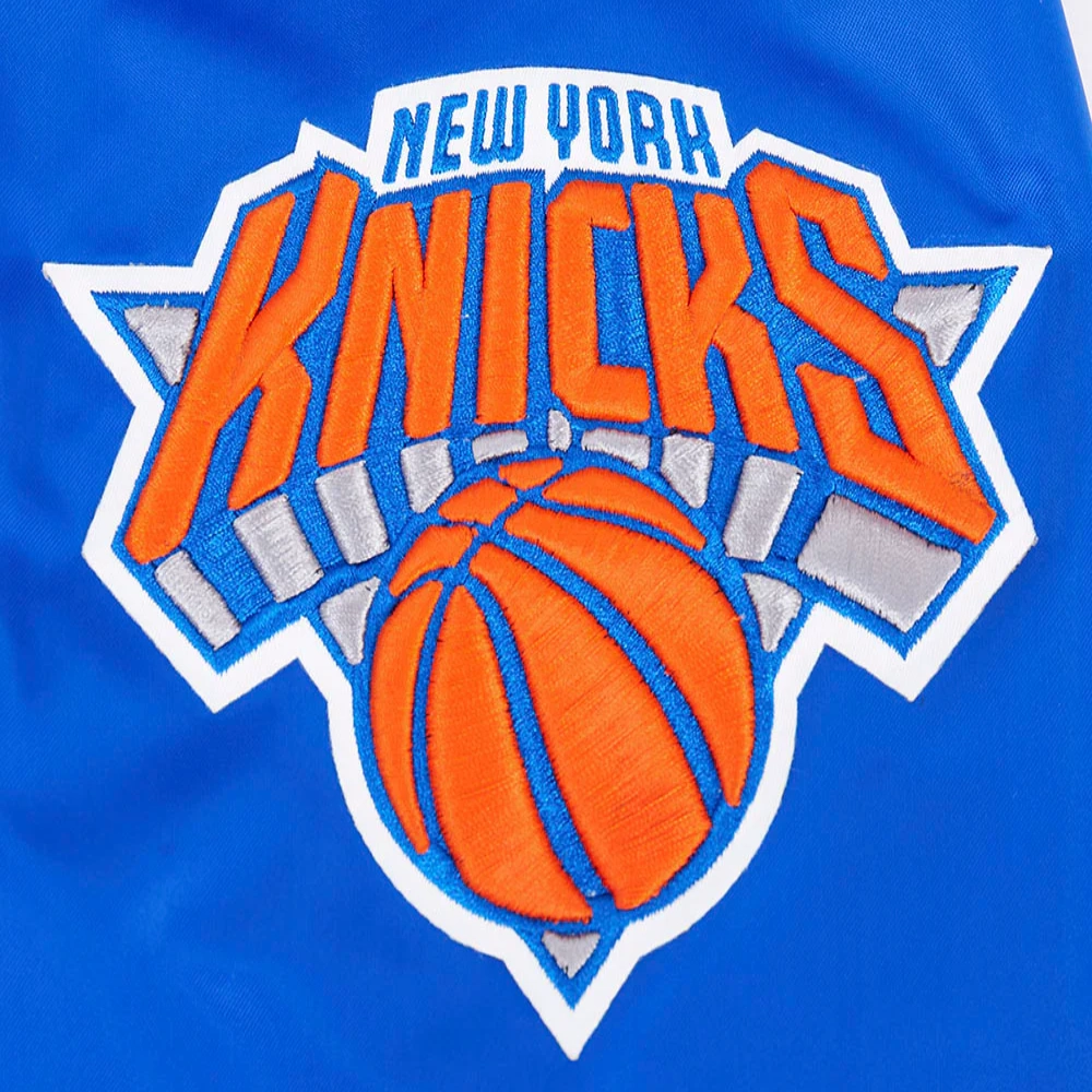 New york knicks script tail full snap satin varsity jacket blue 1