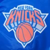 New york knicks script tail full snap satin varsity jacket blue