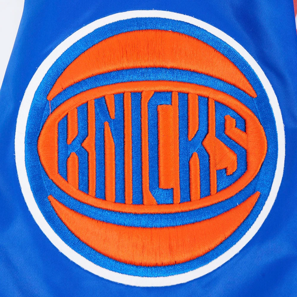 New york knicks script tail full snap satin varsity jacket blue 2