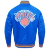 New york knicks script tail full snap satin varsity jacket blue 4