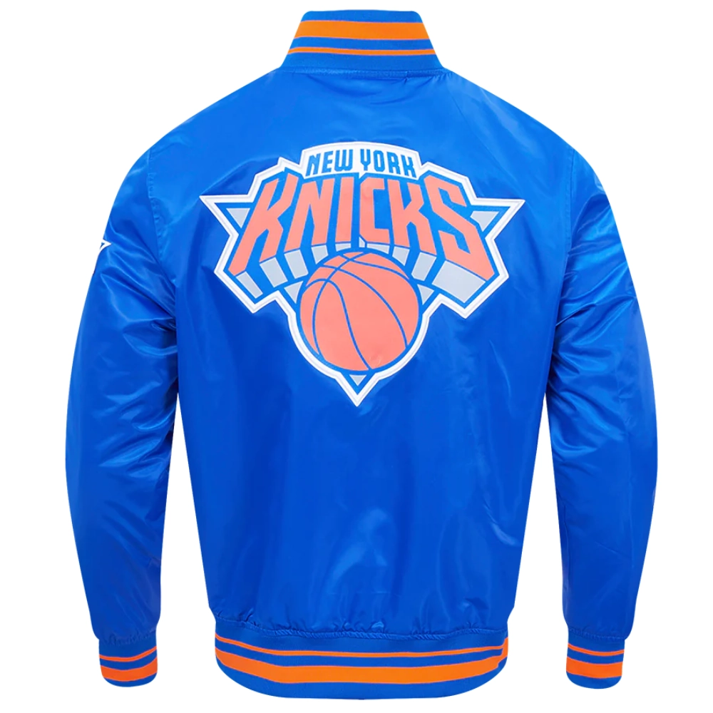 New york knicks script tail full snap satin varsity jacket blue 4