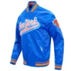 New york knicks script tail full snap satin varsity jacket blue 5