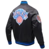 New york knicks script tail ribbed knitted satin varsity jacket black 3